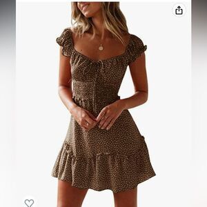 Valphsio Womens Smocked Dress Ruffle Floral Tie Front Boho Short Dresses Sz L